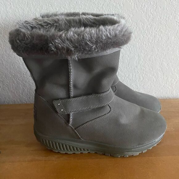 Skechers Women Grey Shape Ups Boots Faux Fur lined Size 9 Cold Weather Fall - Picture 3 of 10